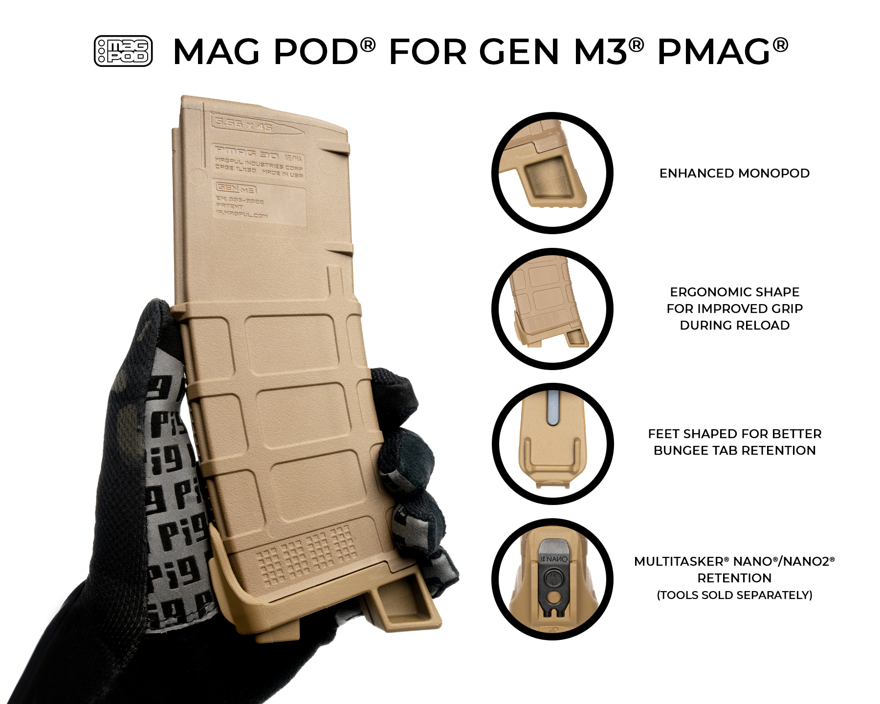 MAGPOD GEN3 FOR MAGPUL PMAG (3-PACK), FDE