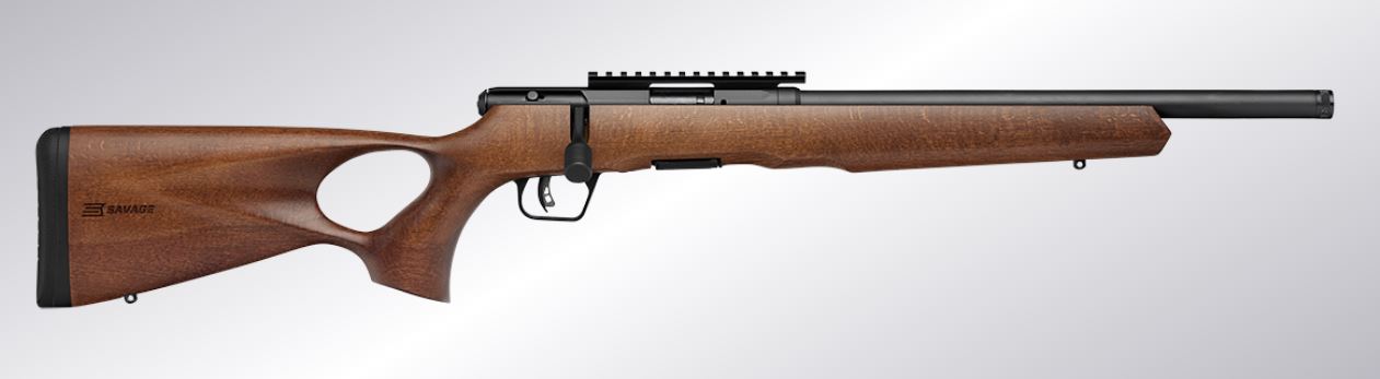 SAVAGE B SERIES TIMBER THUMBHOLE 22 WMR 16.5″ GRAY HARDWOOD