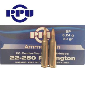 PRVI Rifle Ammo 22-250 REM SP 50gr 20 rds