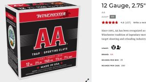WIN. 12GA.AA TARGET LOADS2 3/4”DR 1 1/8oz.  7 1/2