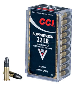CCI .22 LR 45GR HP SUPPRESSOR 970FPS