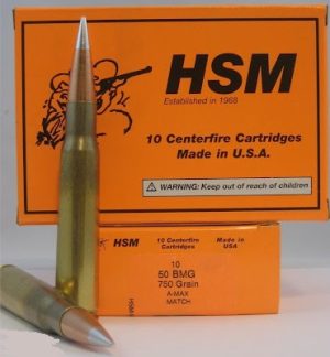 HS MUNITIONS .50BMG 750GR. A-MAX MATCH (10RND/BX)