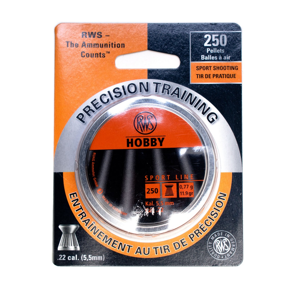 RWS HOBBY C.22 PELLETS TIN OF 250 (CLAM PACK, CTC ONLY)